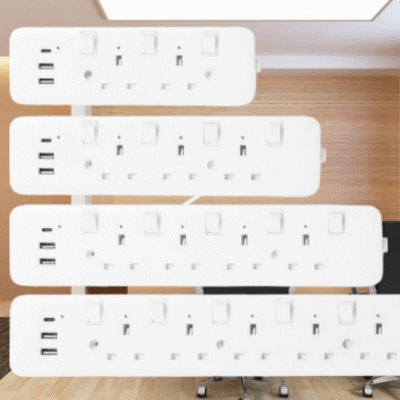 UK plug extension sockets with 1 Type C & 2 USB